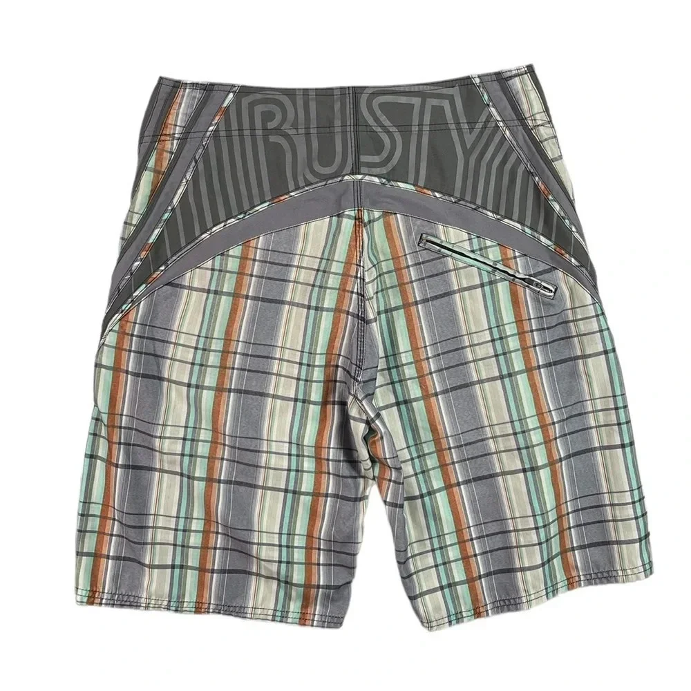 SH289 Mens RUSTY Surfboards Brand Plaid Summer Board Shorts 32